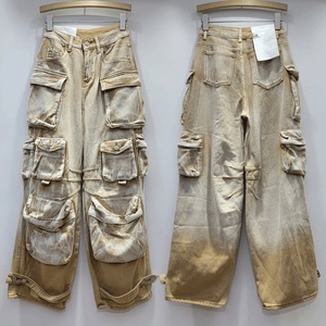 Pantalones Cargo de Mezclilla de Algodón y Lona Ecológicos con Tinte de Cera y Lavado Desgastado Estilo Y2K de Invierno 2025, Corte Recto y Holgado - Product Image 1