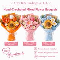 Karangan Bunga Gerbera Rajutan Tangan dari Benang Sutra Eropa BH Wholesale, Bunga Buatan Siap Pakai untuk Hari Ibu
