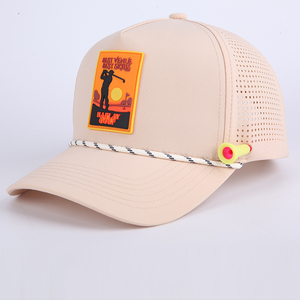 Nhà máy tùy chỉnh 5 Bảng điều chỉnh PVC vá logo thể thao dây CHA gorras, laser cắt lỗ đục hat chạy ngoài trời Mũ bóng chày - Product Image 3
