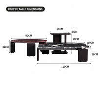 Ensemble de tables basses modernes de luxe en pierre naturelle, plateau en marbre violet noir, pieds en bois de frêne, tables gigognes