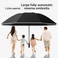 Payung Mundur Otomatis di Dalam Mobil 10-Rib Perlindungan UV, Penahan Panas & Hujan, Tepi Reflektif dengan Logo Sutra