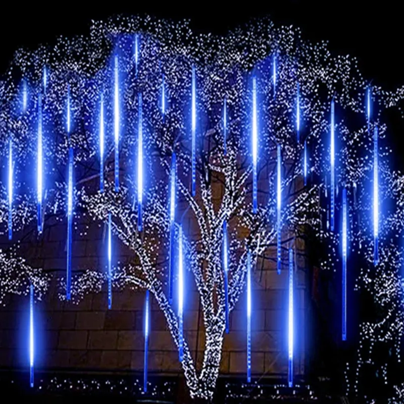 Luz LED de lluvia, tubo de meteorito, cadena de lluvia, 30CM, carámbanos, luz de decoración exterior para jardín, boda, fiesta, navidad