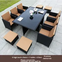 Ensemble table et chaises d'extérieur en bambou avec coussins, design moderne et simple, imperméable/protecteur solaire pour jardin et cour