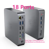 Hub USB Type C Ganda 18 in 1 dengan Casing Aluminium, Dilengkapi Pembaca Kartu SD/TF USB 3.0, Adaptor Dock Multiport untuk MacBook