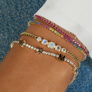 Gemnel Oro vermeil 925 sterling silver Moonstone Graduale Braccialetto di Collegamento bracciali a catena cubana - Product Image 2