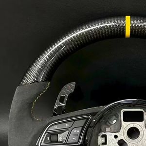 Volant de course en cuir suédé de sport compatible avec <span class=keywords><strong>Audi</strong></span> B9 A4 RS3 A3 A6 A5 A7 <span class=keywords><strong>R8</strong></span> TT Q5 A7 RS6 fibre de carbone point blanc - Product Image 5