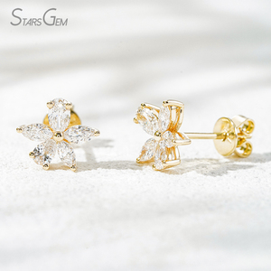 Pendientes de flor Starsgem, blancos y amarillos, oro macizo real de 10K, diseño de joyería elegante y bonito, diamante cultivado en laboratorio, pendientes OS PS MA - Product Image 2