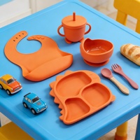 Ensemble de bols et cuillères à ventouse puissante, écologiques, non toxiques, de qualité alimentaire, bavoir d'alimentation, bol et assiette en silicone pour bébé avec tasse