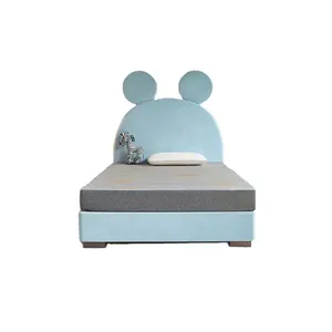 Móveis de quarto promoção recomendam cama de solteiro infantis personalizadas mais recente em tecido urso azul claro