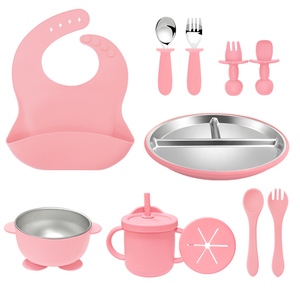 2025 New Arrival Toddler Suction Divided Plate 304 Stainless Steel Inner Core BPA Free Phthalate <b>Safe</b> Baby Feeding Dish - Product Image 6
