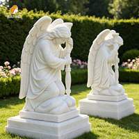 MILY Weiße Marmor-Kniende-Engel-Statue Grabstein Handgeschnitzt Europäischer Stil Religiöses Design für Außenbereich