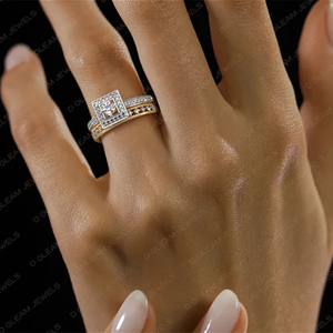 Cadeau de fiançailles de mariage ethnique ensemble de bagues de mariée en diamant de haute qualité 14k jaune platine taillé pierre IGI fêtes anniversaires - Product Image 4