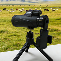 Télescope monoculaire noir rempli d'azote avec support de trépied et support de téléphone, revêtement multicouche pour la documentation de voyage