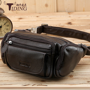 Tiding - Riñonera de Cuero Genuino para Hombre, Bolso de Pecho Antirrobo, Diseño Casual, Color Sólido 3046 - Product Image 2