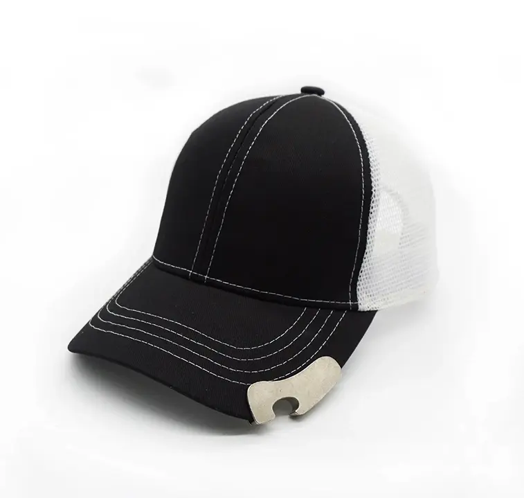 Custom Plain Curve Brim Black Trucker Hat Caps with Bottle Opener