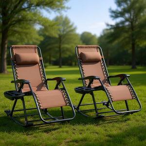 Conjunto de Sillas Reclinables Plegables para Exteriores, Color Marrón, con Almohada y Portavasos, para Jardín - Product Image 2