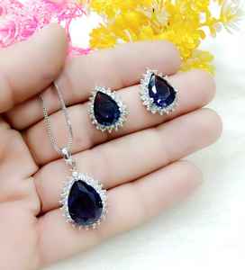 American Diamond Pendant Set Cz Stone Party Wear Premium Design Jewellery Handmade Bulk Product - Product Image 4