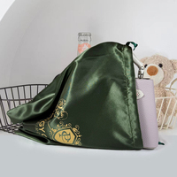 Sac en satin vert avec cordon de serrage, personnalisé avec logo en or, luxueux, élégant, réutilisable, pour le rangement et la protection des cadeaux
