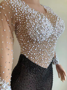 Produttori di <span class=keywords><strong>Abbigliamento</strong></span> Personalizzato, Abiti da Sera Sexy Trasparenti con Spacco Laterale, Costume da Festa con Cristalli Lucenti e Perle per Donne - Product Image 5