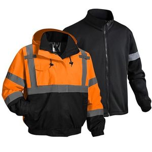 Veste réfléchissante robuste Kango, veste bomber haute visibilité pour la construction, tissu Oxford 300D avec fond noir et fermeture éclair - Product Image 4