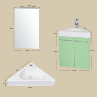 Ensemble de meuble-lavabo mural d'angle en MDF pour salle de bain avec lavabo en céramique et armoire à miroir verte