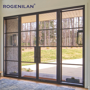 Portes Doubles en Aluminium Personnalisées Rogenilan, Style Crittal, Étanches, Grille <span class=keywords><strong>Vintage</strong></span>, Verre Trempé, Charnières pour Maison - Product Image 1