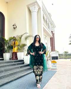 Indian and Pakistani Style Heavy Viscose <b>Velvet</b> with Embroidery Work and Sequence Work Salwar Kameez <b>for</b> <b>Women</b> Wedding Occasions - Product Image 4