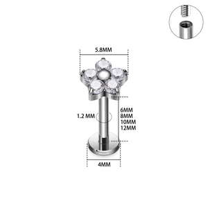 G23 Titan Nội Bộ Chủ Đề Xuyên Đồ Trang Sức 16G Labret Lip Studs Hoa CZ Inlay sụn tragus <span class=keywords><strong>Helix</strong></span> Bông Tai Cơ Thể Đồ Trang Sức - Product Image 2