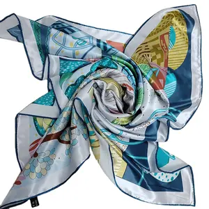 High Quality 22mm Silk Scarf 100cm Square Scarf with Sea Features for Women