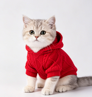 Pull à capuche rouge pour animaux de compagnie, best-seller, de haute qualité, motif losanges en tricot torsadé 3D, manteau chaud pour chiens et chats