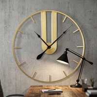 Jam Dinding Modern Gaya Nordik Grosir Aksen Rumah 66.04*3.18*66.04CM Jam Dinding Logam Emas untuk Ruang Tamu