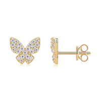 Boucles d'oreilles clous papillon en argent sterling 925 avec moissanite pour femme, serties pavé, plaquées or 18 carats