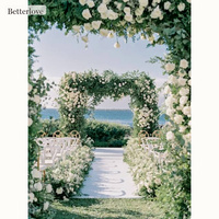 Gapura Bunga Persegi Elegan Modern Berkualitas Tinggi dengan Mawar Hydrangea Buatan Warna Pink Biru Ungu untuk Pesta Pernikahan di Luar Ruangan