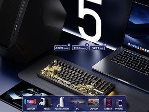 Clavier mécanique sans fil Zornher ZH870 noir Ukiyo-e avec rétroéclairage RGB artistique pour jeux, 87 touches pour ordinateur portable - Product Image 3