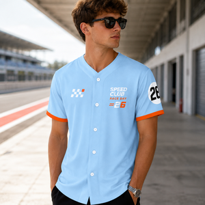 Camiseta de Béisbol de Secado Rápido y Transpirable para Hombre, Diseño Gráfico Personalizado, Cierre de Botones, Manga Corta, Uniforme para Día de Carreras de Motorsport - Product Image 1