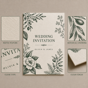 Suite de papeterie de mariage en aquarelle botanique verte, cartes en papier floral personnalisées pour invitation, RSVP, menu et remerciements - Product Image 4