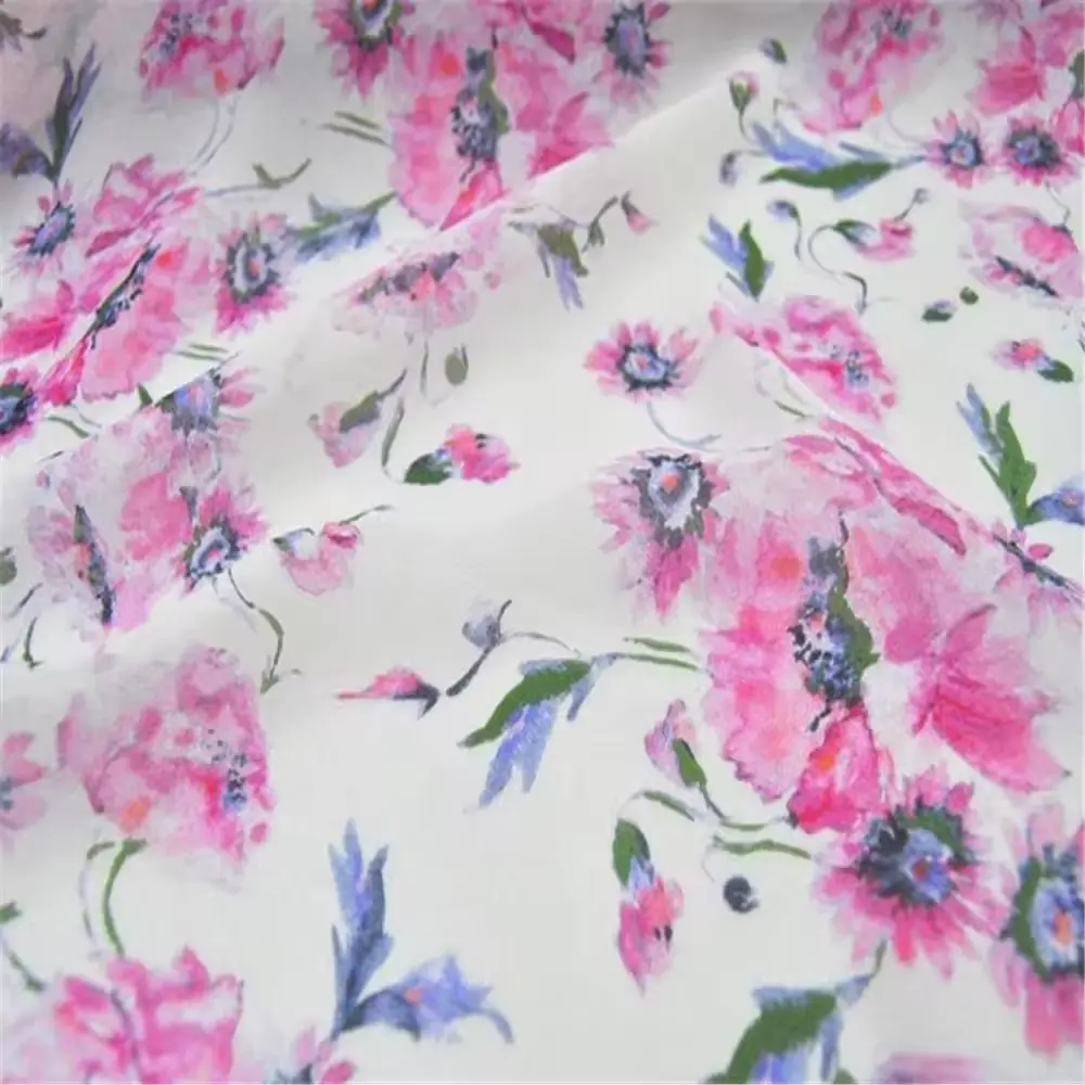 12 mm 44 Zoll Grace rosa Blumen blumend weich bedruckt GGT 100 % reine Seide Georgette Stoff für weibliches elegantes Kleid