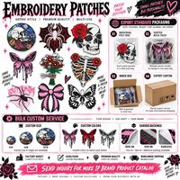 Patch brodé gothique en gros : Crâne, Rose, Toile d'araignée, Papillon – Esthétique sombre, thermocollant ou à coudre