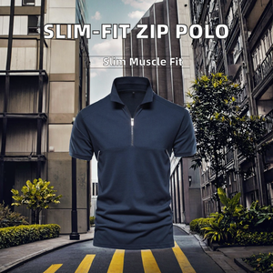 Men's Slim-Fit <b>Zip</b>-<b>Up</b> Solid Breathable Woven Plain Dyed for Shirt Half-Placket Muscle-Fit Short Sleeve T-Shirt - Product Image 2