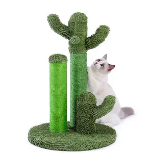 Doğal Sisal kedi tırmalama sütunu içeren 3 tırmayan direkleri ve sarkan topu tırmanma kedi ağacı