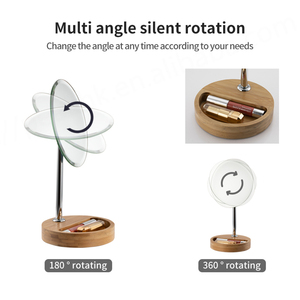 Espejos de forma ovalada sin montura, joyería de almacenamiento, espejo de maquillaje de escritorio profesional con base de Bambú - Product Image 3