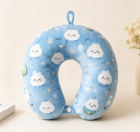 Coussin de voyage en flanelle douce Vigreat avec motif de dessin animé personnalisé, vente en gros, support cervical en U pour les trajets en voiture
