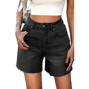 Comodo7 Short en jean sexy taille moyenne pour femme avec ourlet brut Large jambe droite Short en jean maman Logo positionné à la taille - Product Image 3