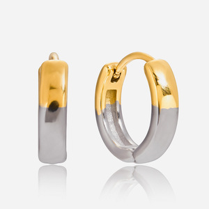 Pendientes de Aro de Acero Inoxidable con Bloques de Color Dorado y Plateado, Joyería para Mujer, Accesorio de Moda, Estilo Otoño Invierno - Product Image 1