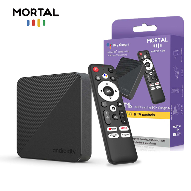 Android TV Box Dongle Mortal T1S Android14 RK3518 TV Box 4K Mail450 HDR10+ Streaming Media Player Smart TV Box Goole VoiceRemote