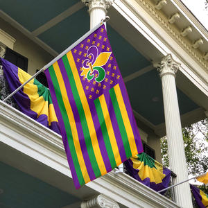 Mardi Gras Thème Drapeau Maison Mur Intérieur Extérieur Décor Articles De Fête avec Étoiles et Rayures et Éléments de La Nouvelle-Orléans - Product Image 6