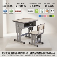 Ensemble table et chaise d'étude réglables robustes pour écoles et commerces, OEM&ODM, plateau en MDF de 18 mm, structure en acier, design moderne, garantie 1 an