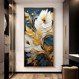 Peintures murales paysagères personnalisées en usine, peinture LED abstraite aux feuilles, peinture en porcelaine cristalline, art mural, décoration intérieure - Product Image 2