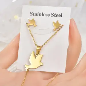 Alta Qualidade Aço Inoxidável Jóias Colar Mulheres Pingente Colar Brinco Set 18k Colar De Ouro Pingente E Brincos Studs