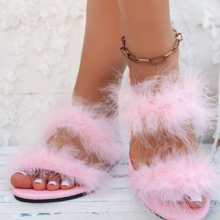 Womens Slippers Multicolor Fluffy Slides Pink Fur Slippers